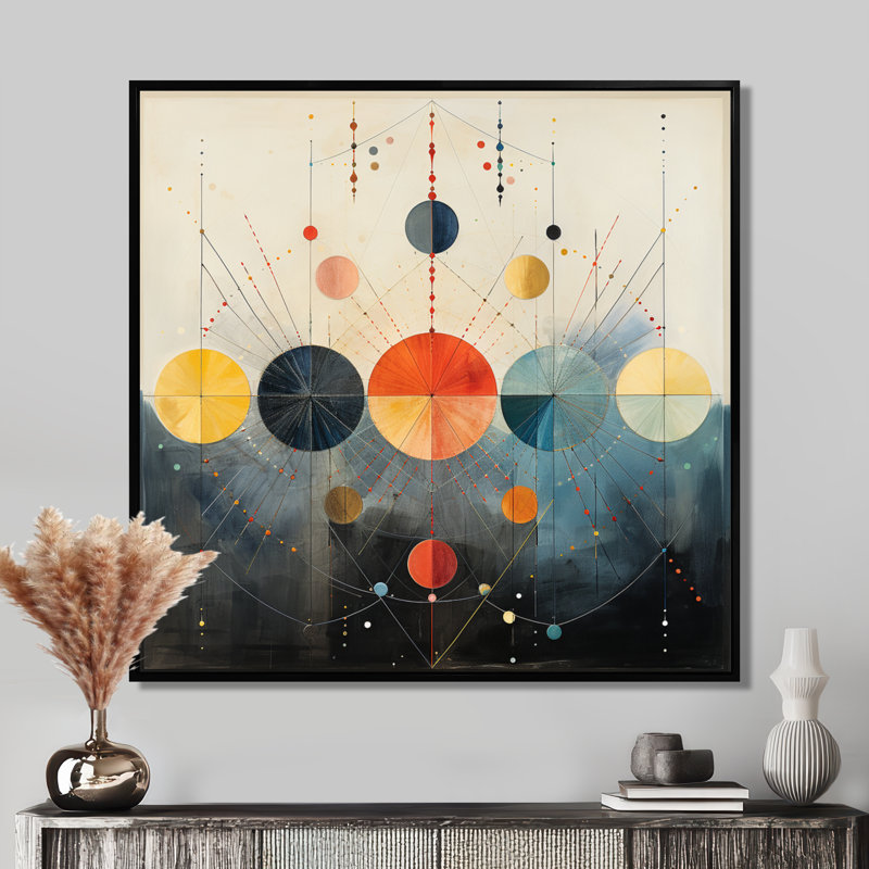 Art mural circulaire rétro - géométrique, Cadre flottant noir, H 30 po x l 30 po
