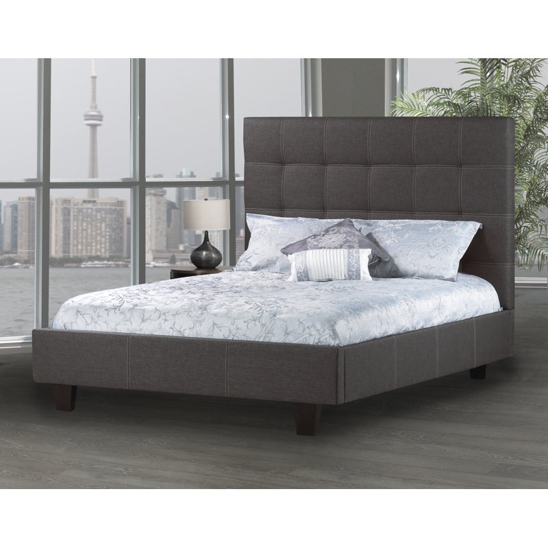 Lit plateforme tapissier Haskins, Velours - Argenté, Très grand, No Storage Included