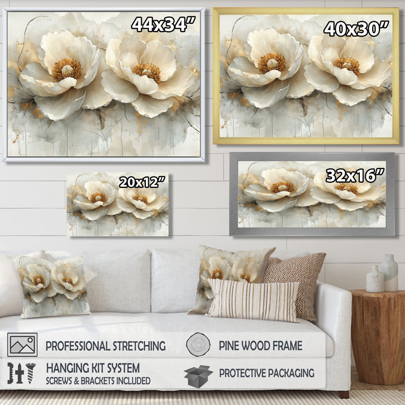 Rallection parallèle de pivoines abstraites - art mural abstrait moderne pivoines, H 24 po x l 32 po, Cadre flottant