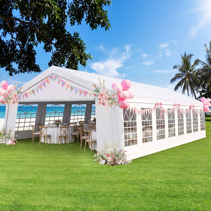 Tente de réception résistante et imperméable 20 x 50, 14 fenêtres d'églises avec parois latérales, sac de sable intégré, grand pavillon de jardin à baldaquin pour le mariage