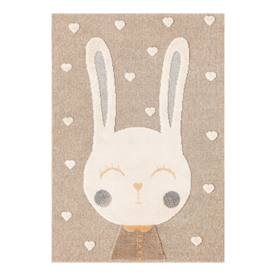 Unique Loom Heart Bunny  Whimsy Kids Rug