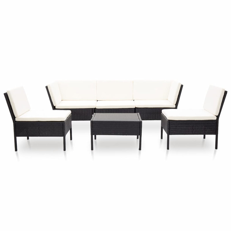 6 Piece Lounge Chair with Cushions, White, Black