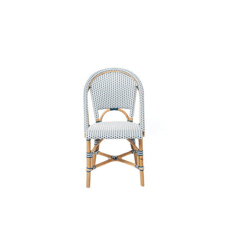 Chaise d'appoint pour enfants en rotin pour enfants, Blanc / Bleu marine