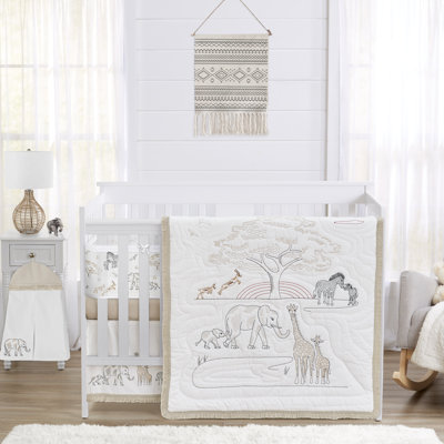Jungle Safari Animal Boy Girl Neutral Sweet Jojo Designs 6p Crib Bedding + BreathableBaby Breathable Mesh Liner 