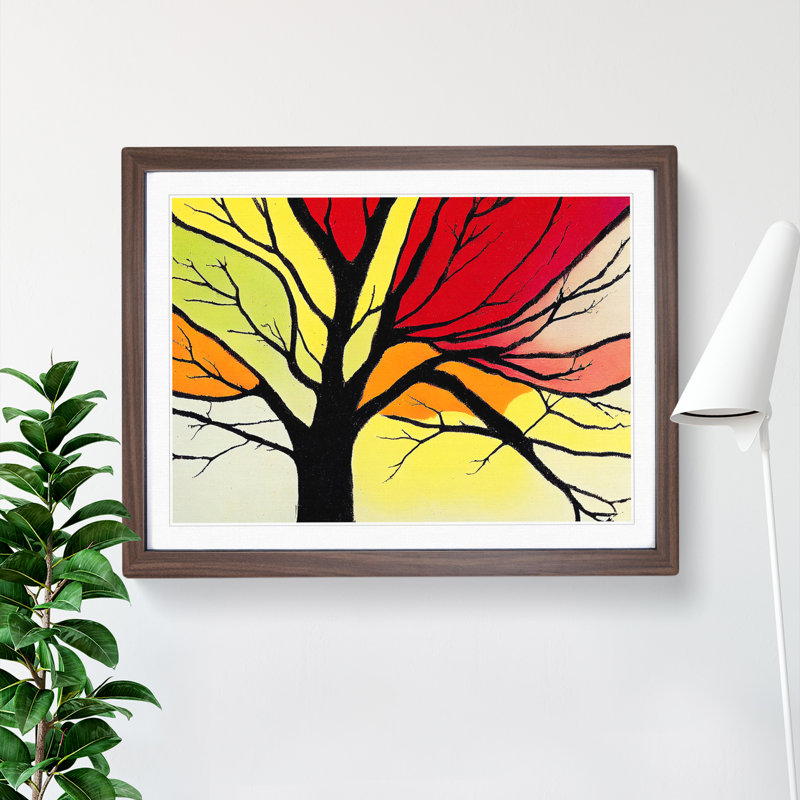 Cute Colourful Tree - Framed Print, 34cm H x 46cm W x 2cm D, Walnut