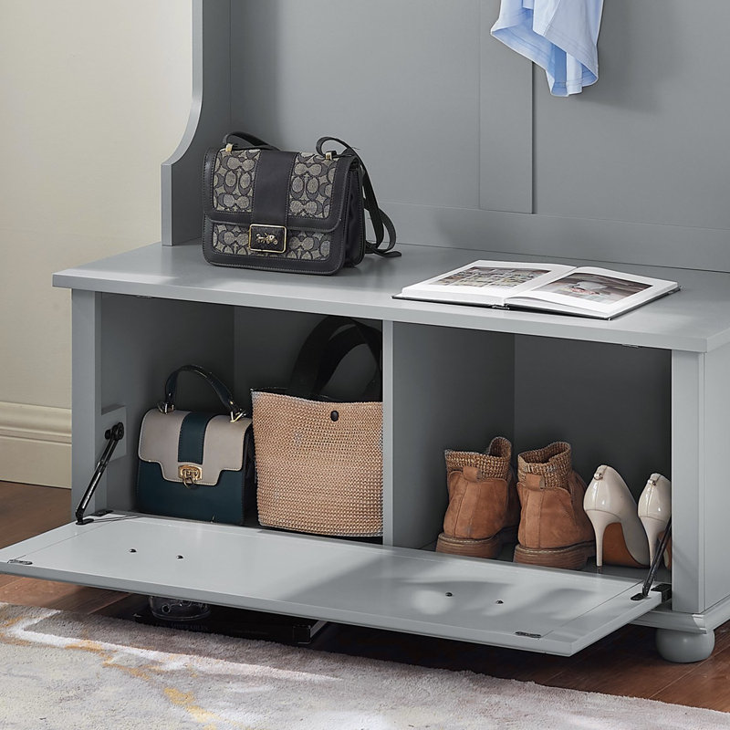 Modern Classic Hall Tree with Shoe Rack Bench and Coat Hooks for Hanging Storage, Entryway Bench with Open Shelves and Shoe Cabinets 40.16"W*18.58"D*64.17"H GRAY