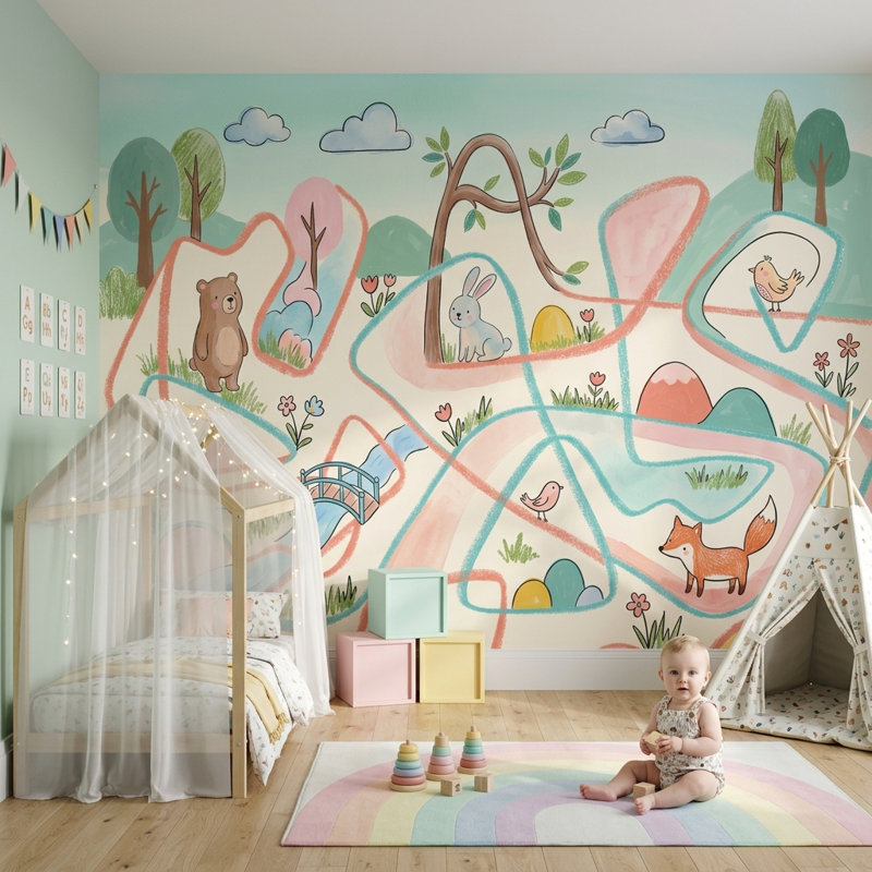 Papier peint animaux de la forêt Woods, Peler et coller, 200 po x 120 po
