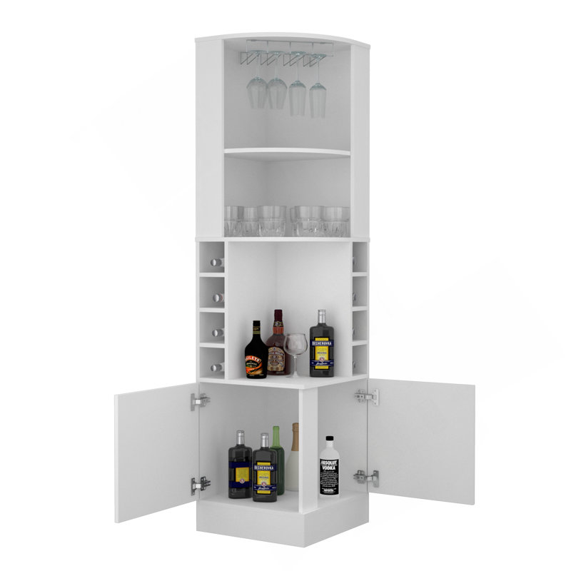 Syrah Corner Bar Cabinet, Two External Shelves White, White