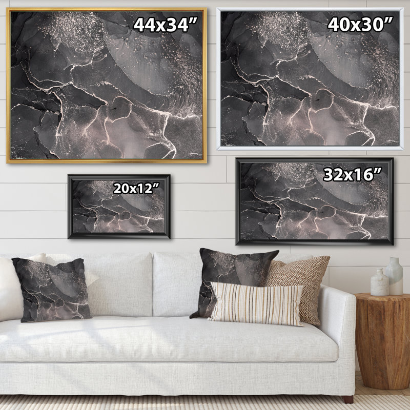 " Abstract Translucent Grey Ink Clouds ", White Floater Frame Canvas, 12" H x 20" W