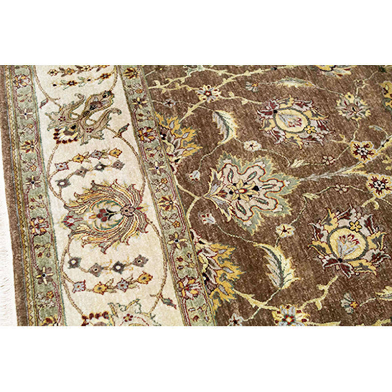 Tapis brun et ivoire de haute qualité noué à la main