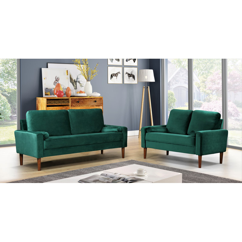 Ensemble de salon configurable 2 pièces Mathais, Velours vert