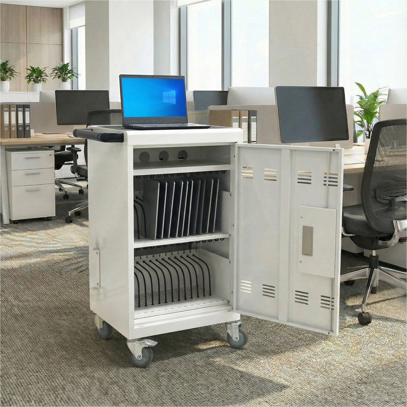 Chariot de charge mobile et armoire pour tablettes PC portable 30 appareils avec serrure à combinaison (blanc)