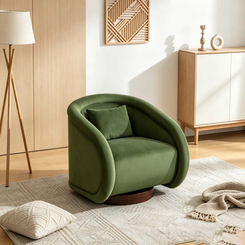 Fauteuil d'appoint pivotant, fauteuil demi-tonneau pivotant à 360 degrés, Velours vert