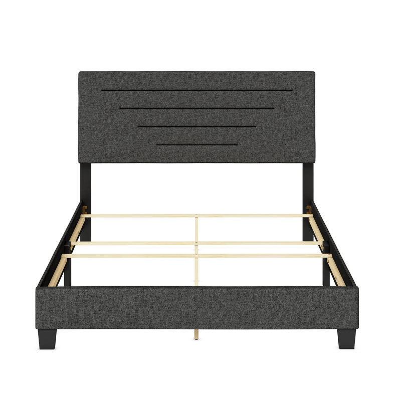 Charcoal Linen Upholstered Full Platform Bed with Headboard
