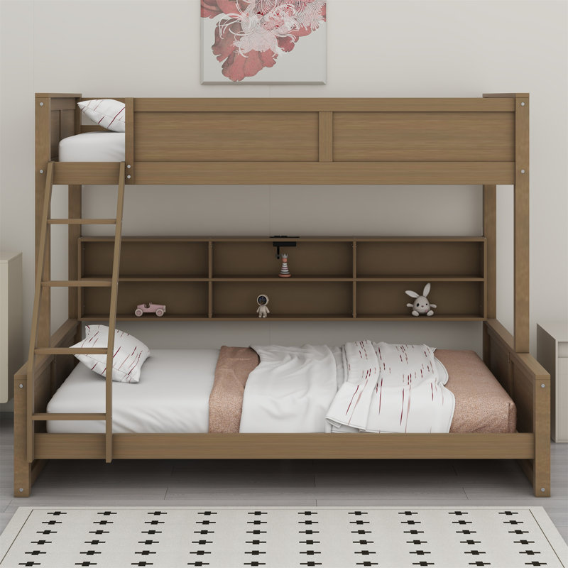 Lit superposé avec armoires de rangement et ports USB, Bois antique, Simple TG sur grand