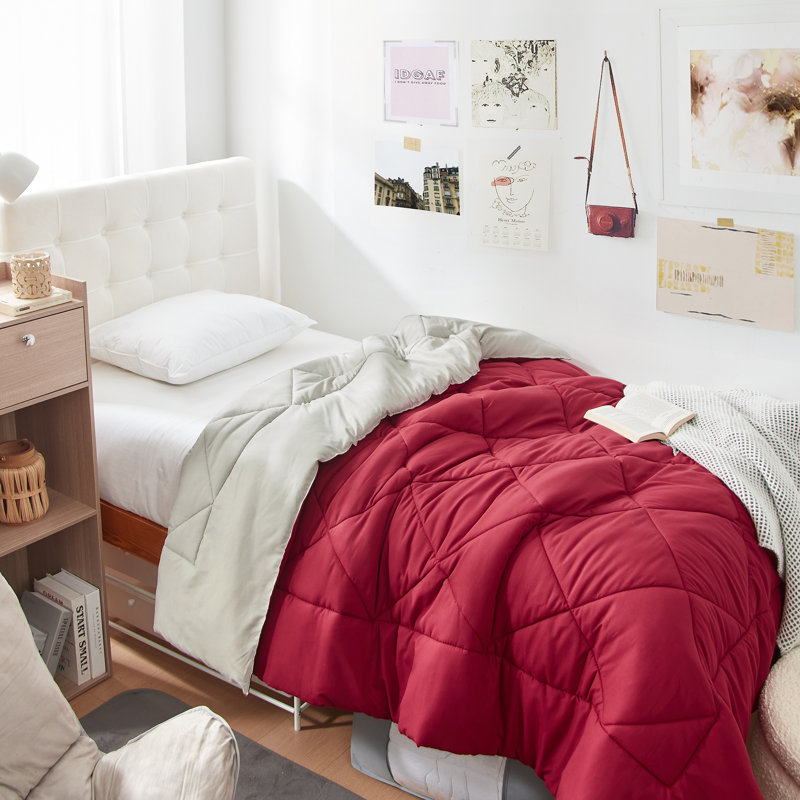 Reversible Microfiber Twin XL Dorm Comforter, Scooter Red/Birch