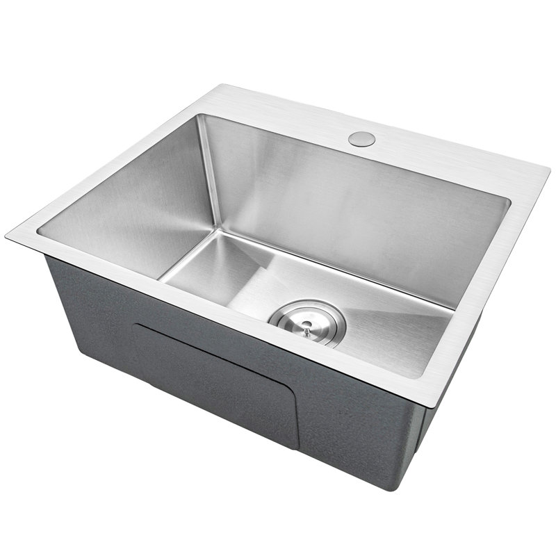 Drop-In 25-in x 22-in Brushed Stainless Steel Single Bowl 1-Hole Kitchen Sink
