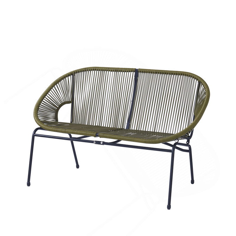 Outdoor Patio Green Wicker Loveseat, Green