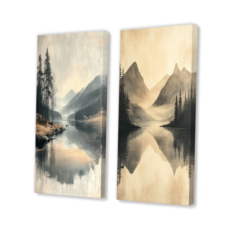 Ensemble de 2 pièces d'art mural gris «I Minimalisme» Norvège, H 40 po x l 40 po, Toile tendue