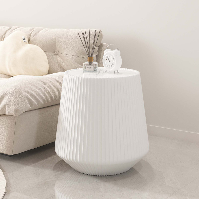 Table basse moderne en cuir fritté avec dessus en pierre, H 20,47 po x l 19,68 po x P 19,68 po, Marbre blanc / blanc crème
