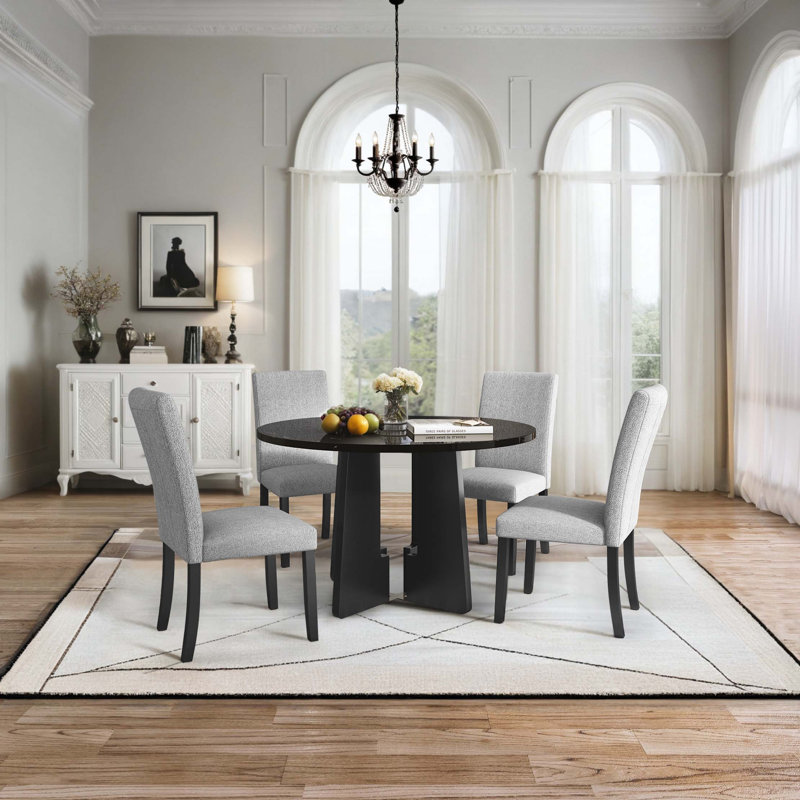 Ensemble de table de salle à manger 5 pièces, table de salle à manger moderne de 43 pouces et 4 chaises rembourrées pour la salle à manger, la cuisine, le salon, facile à assembler