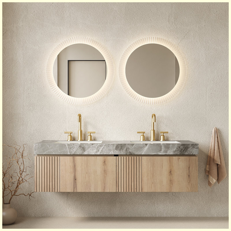 Meuble-lavabo flottant blanc 60 po avec rangement à fermeture en douceur, Chêne blanc