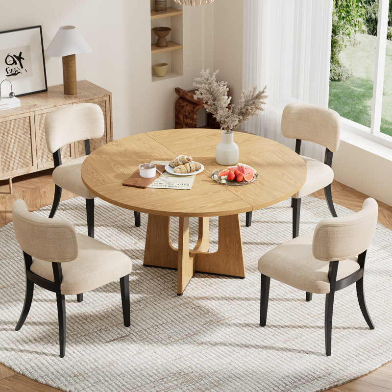 Ensemble de table de salle à manger en bois aggloméré de 47 pouces avec chaises 4/6 en tissu, ensemble de salle à manger de cuisine moderne pour le salon