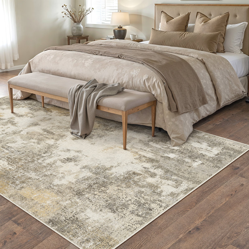 Modern Abstract Machine Washable Area Rug With Non-Slip Rubber Backing, Rectangle 5' x 7'