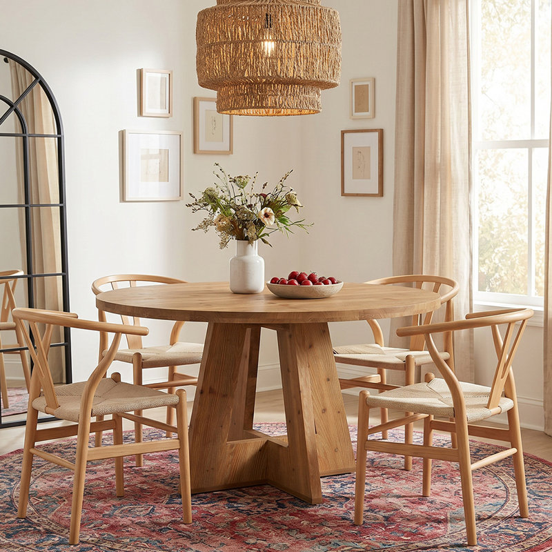 Table de salle à manger de 47 po en bois massif pour 4 à 6 personnes, Light Brown