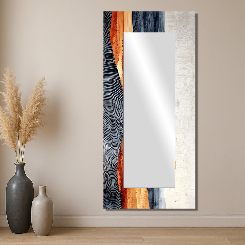Sahara Landscape Amber River Colors I - Miroir du désert pour décoration murale - imprimé sur métal, 28 po x 60 po