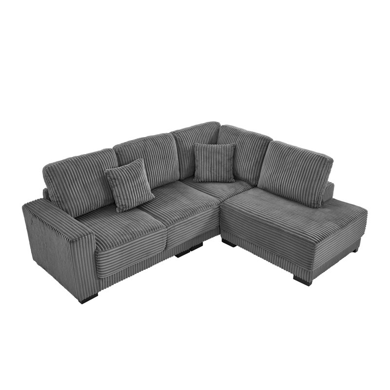 Canapé modulaire réversible en L 93 po, Velours côtelé gris