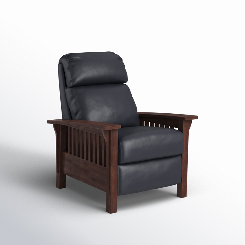 Rinker Recliner, Shoreham Blue Genuine Leather , Mahogany