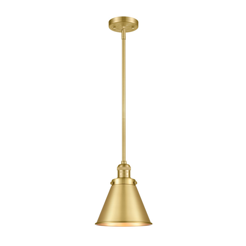 Luminaire suspendu conique à 1 lumière Donovan, Or satiné, Ampoule DEL rétro de 3,5 watts, Or satiné