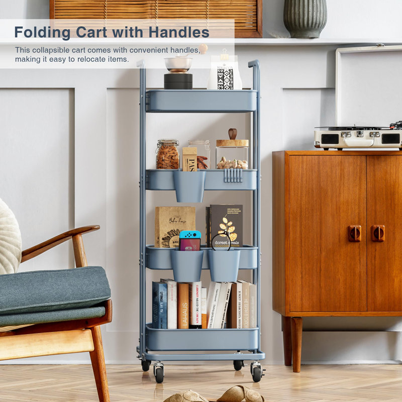48.6'' H x 18.7'' W Utility Cart with Wheels, Blue
