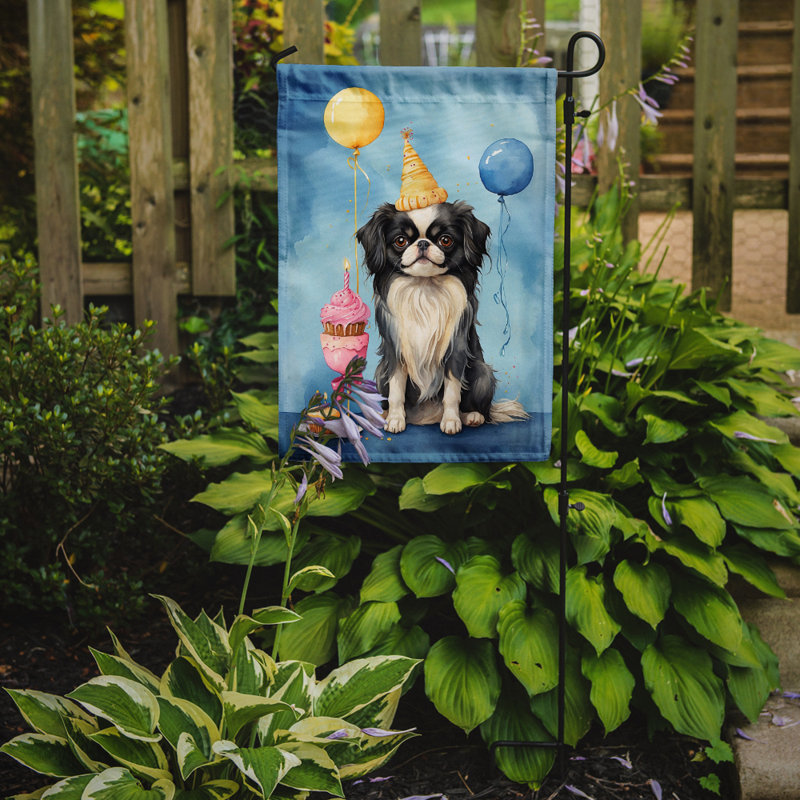 Drapeau de jardin «Happy Birthday», Épagneul japonais