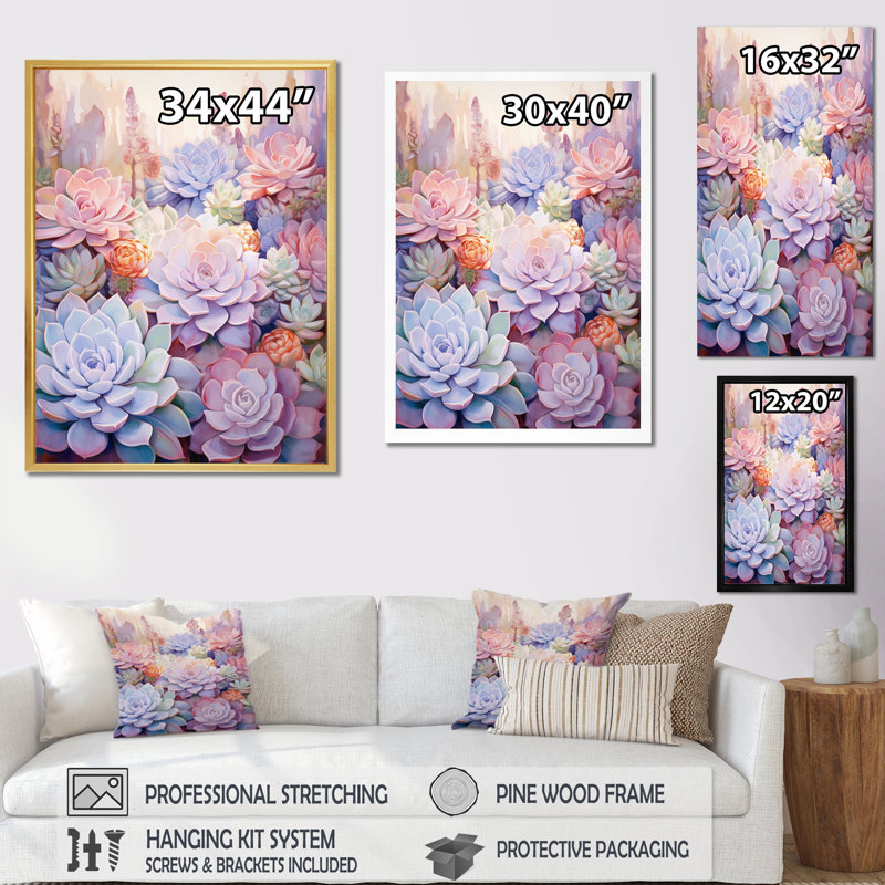 Shez Succulent Serenade - reproduction d'art sur toile, H 32 po x l 24 po x P 1 po, Cadre flottant doré