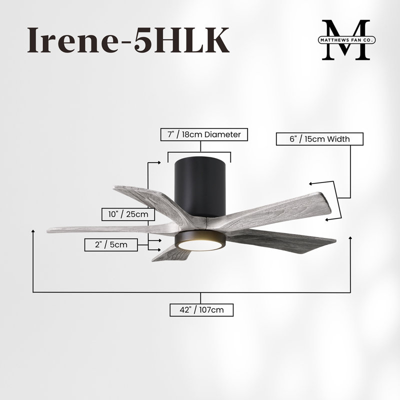 Irene Flushmount Light Kit 5 Blade LED Ceiling Fan, Barn Wood Tone, Matte Black, 42"