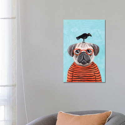 Pug With Crow by Coco De Paris - Wrapped Canvas Print