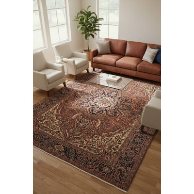 Tapis oriental antique rouge floral rétro 10 pi 3 po x 14 pi 5 po