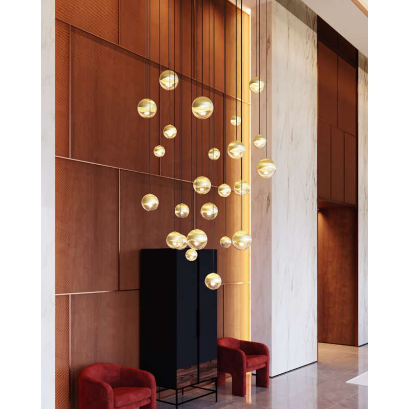 Grapes 9 - Light LED Cluster Pendant, 3.75" H x 13.75" W x 13.75" D, Brass, Clear