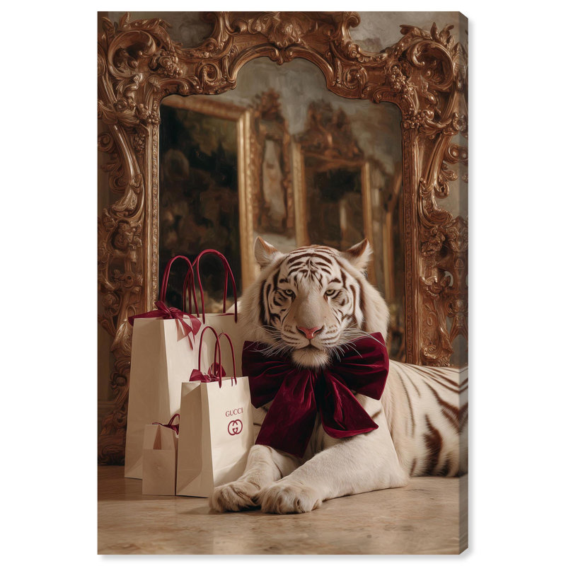 «Velvet Bow Tiger Glam», reproduction d'art sur toile par Art Remedy, H 15 po x l 10 po