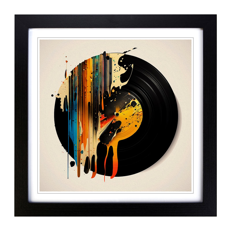 Vinyl Record Abstract Expressionism - Framed Print, Black