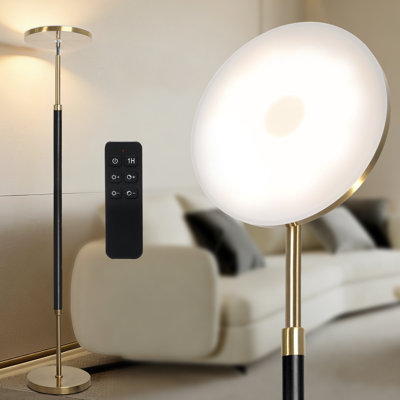 Mid-Century Modern Solid Wood Torchiere Floor Lamp, 30W LED,69" Remote Control, Stepless Dimming & 3 color temps Adjus,Black