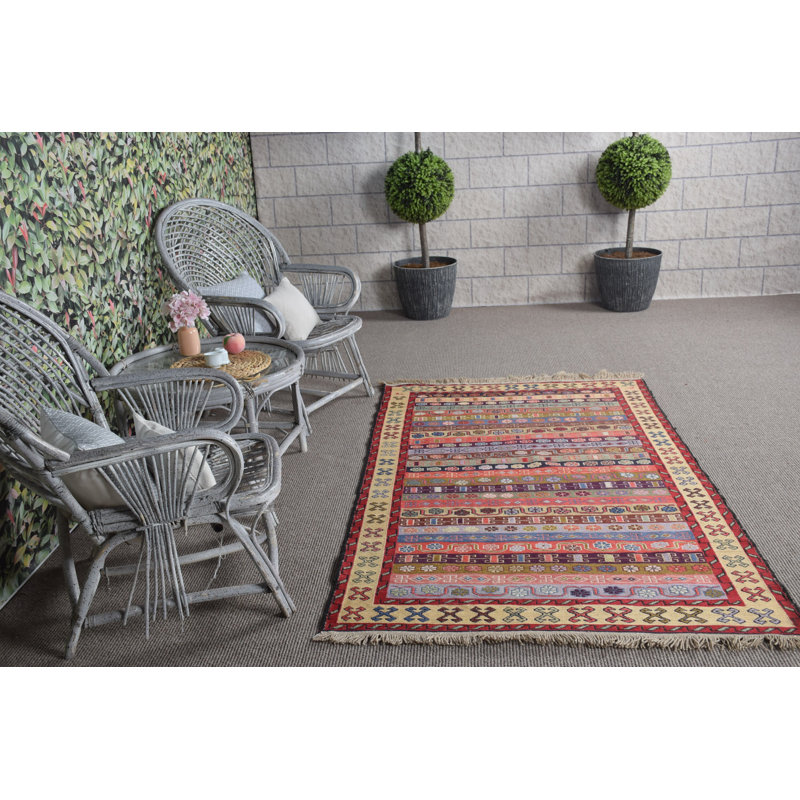 Tapis kilim turc rétro vintage rouge pour le salon et la chambre à coucher - Article 10428
