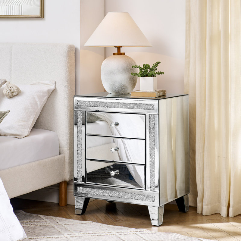 Mirror Three Drawer Cabinet,Multi Functional Storage Cabinet