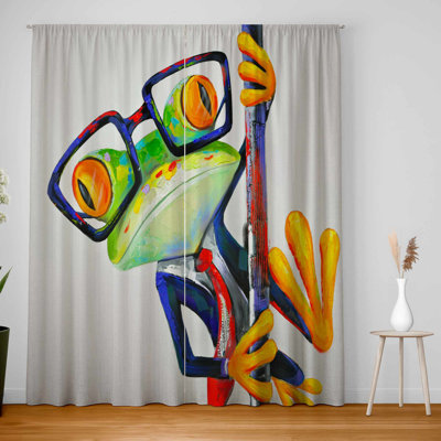 Funny Frog with Glasses Blackout Curtains for Home Decor