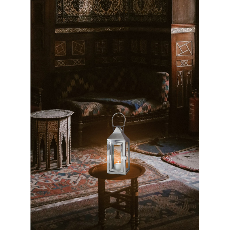 Lanterne de table en acier inoxydable, H 10,25 po x l 4,50 po x P 4,50 po, Argent