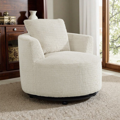 Compressible 360掳 Swivel Accent Chair with Plush Support and Wood Base for Living Room Office or Apartment Seating