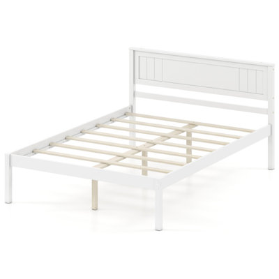 Twin/Full/Queen Sturdy Wood Bed Frame with Headboard & Slat Support, 12" Under-Bed Storage