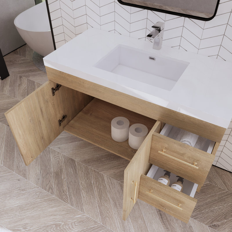 Doddridge 41.9'' Single Bathroom Vanity with Acrylic Top, Oak